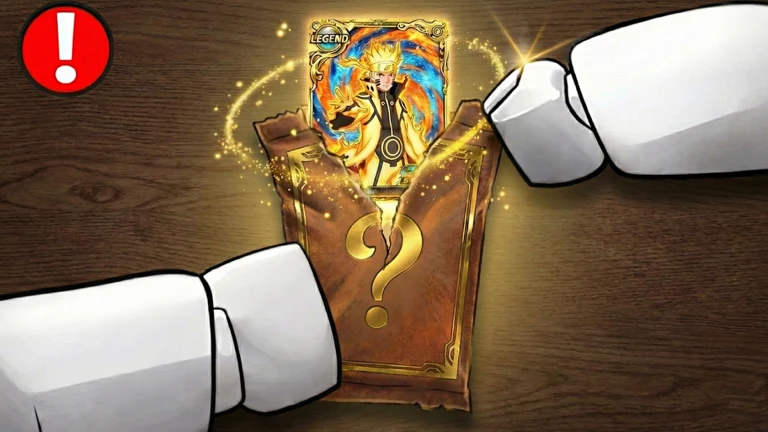 A brown question-mark card pack revealing a LEGEND-labeled card in official Anime Card Collection media